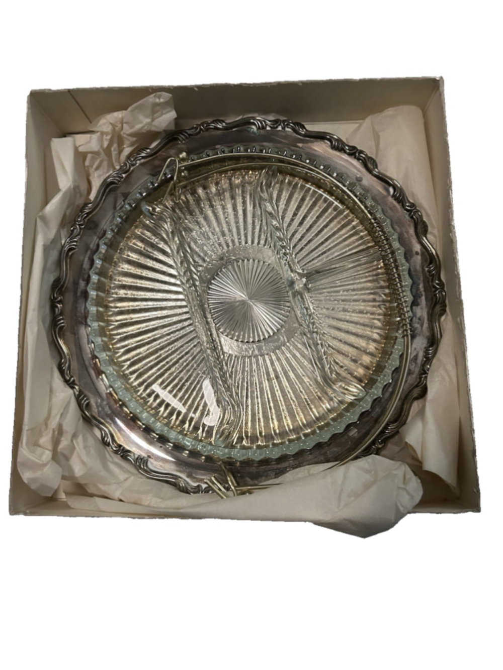 Oneida Silverplated Royal Provincial Relish Tray with Divided Glass Insert